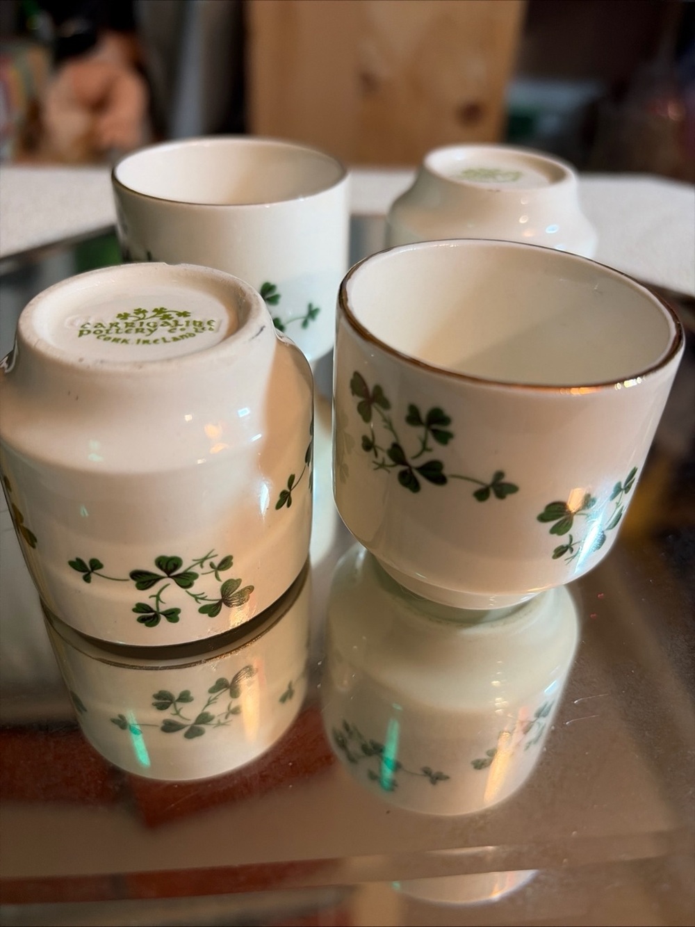Vintage Carrigaline Pottery Shamrock Egg Cup Cork Ireland Replacement Gold Trim